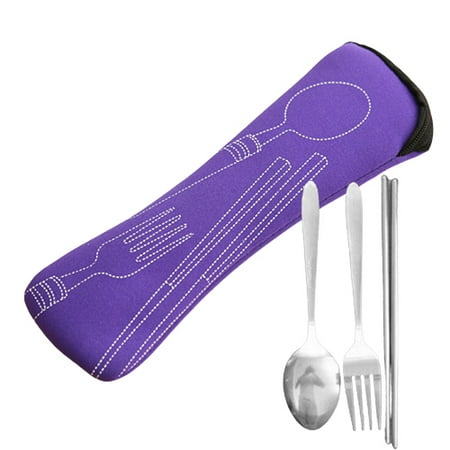 

Pontos 3 Pcs Fork Spoon Chopsticks Travel Stainless Steel Cutlery Portable Camping Bag