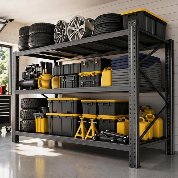 67" W Heavy Duty Garage Shelving, 6000 LBS Metal Storage Shelves, 3-Tier Adjustable Storage Rack for Garage, Warehouse, Basement, 20"D*63"H