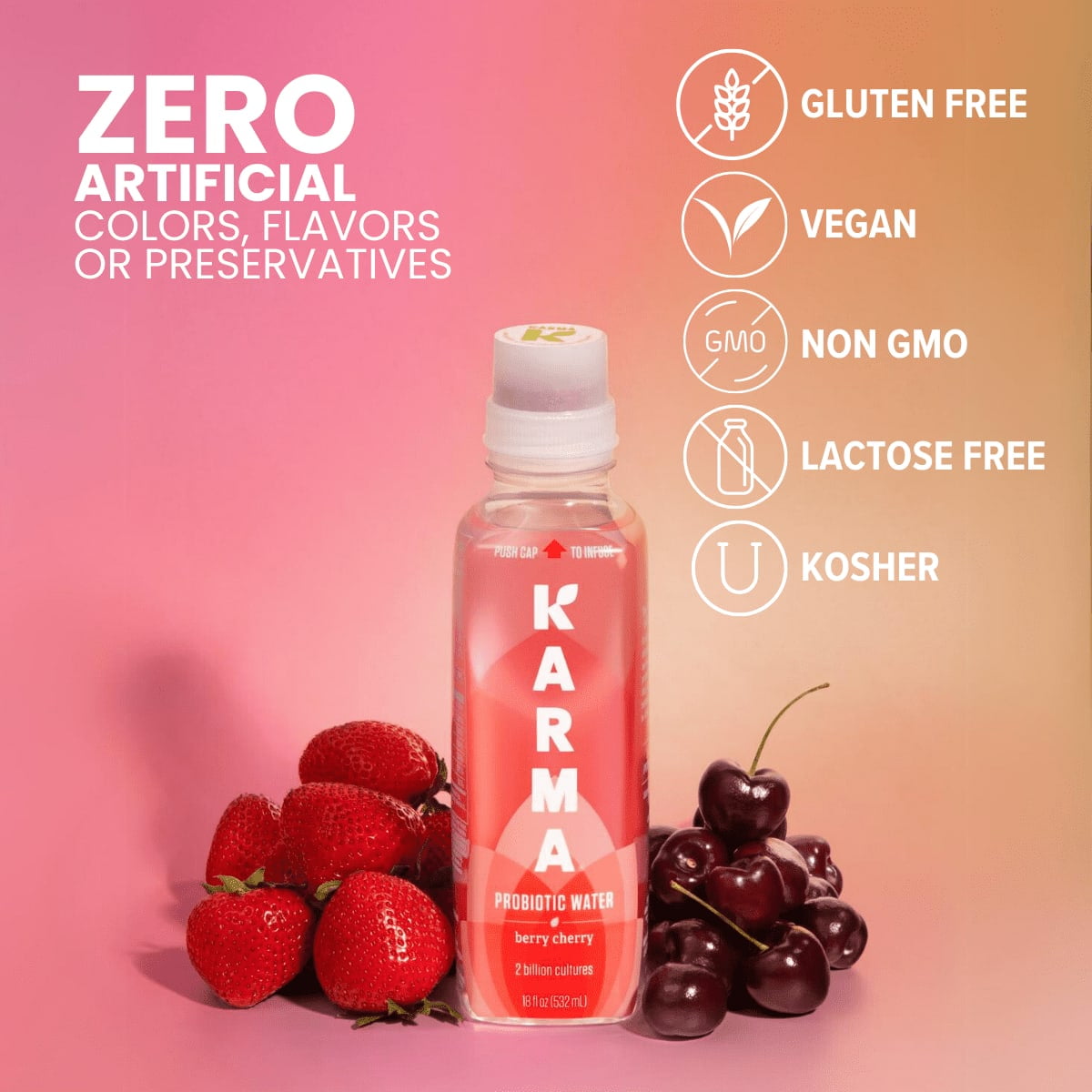 (4 pack) Karma Probiotic Water, Berry Cherry, 18 fl. oz., 1 Count Bottle