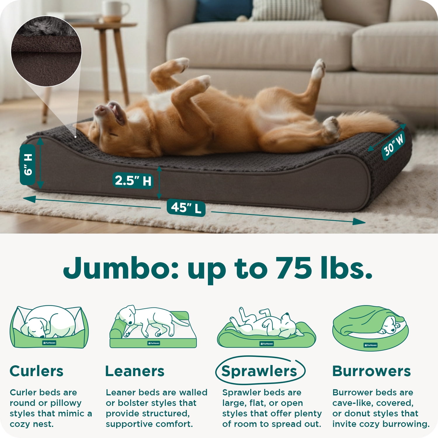 FurHaven Pet Dog Bed | Orthopedic Ultra Plush Luxe Lounger Pet Bed for Dogs & Cats, Chocolate, Jumbo