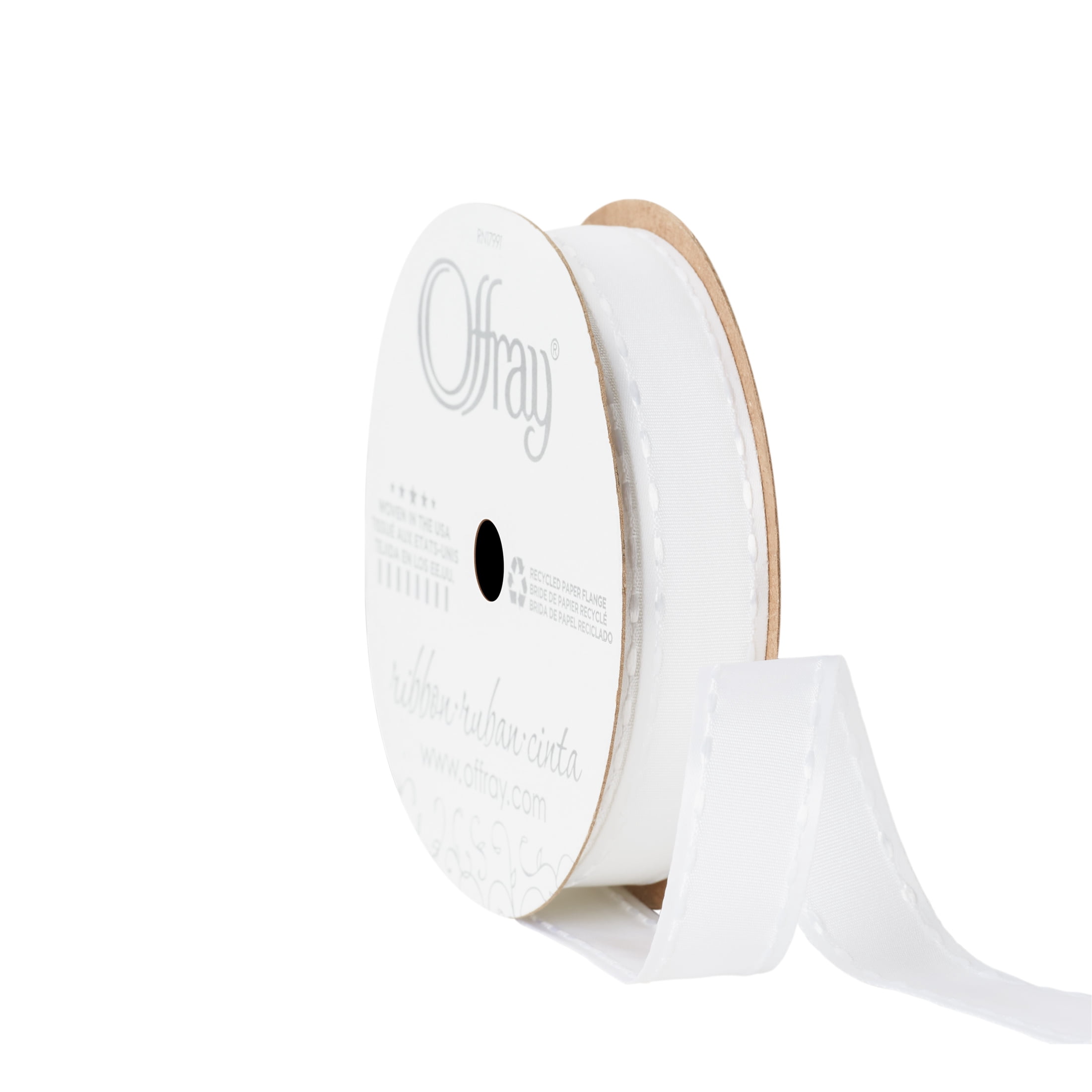 Offray Ribbon, White 7/8 inch Satin Ribbon for Sewing, Crafts, and Gifting, 9 feet, 1 Each