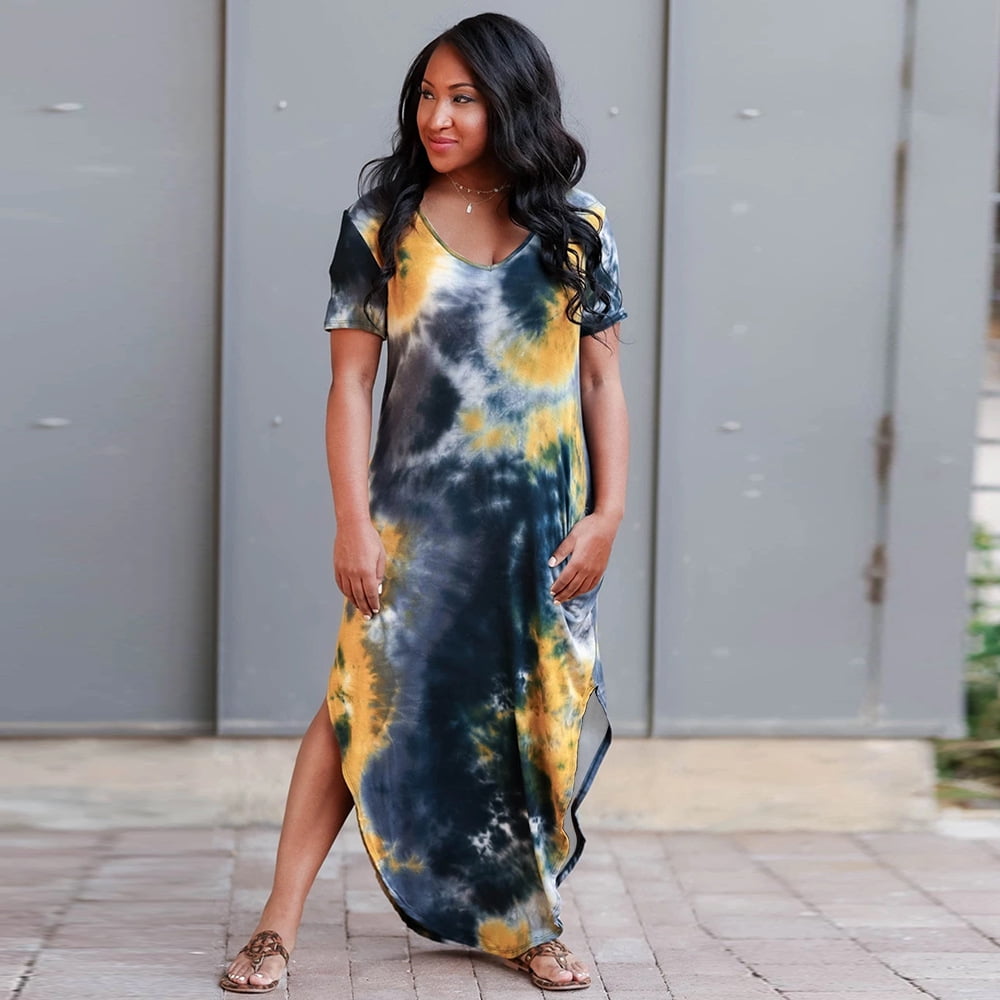 ZANZEA Womens Vintage Shirt Dress Baggy Short Sleeve Party Tie-dyed Dress Plus