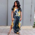 thumbnail image 1 of Nouvelle Robe Bohème Tie-dye pour Femmes Manches Courtes Col en V Longue Robe Grande Taille Ample Décontractée Maxi Vestidos Robe de Soirée, 1 of 2