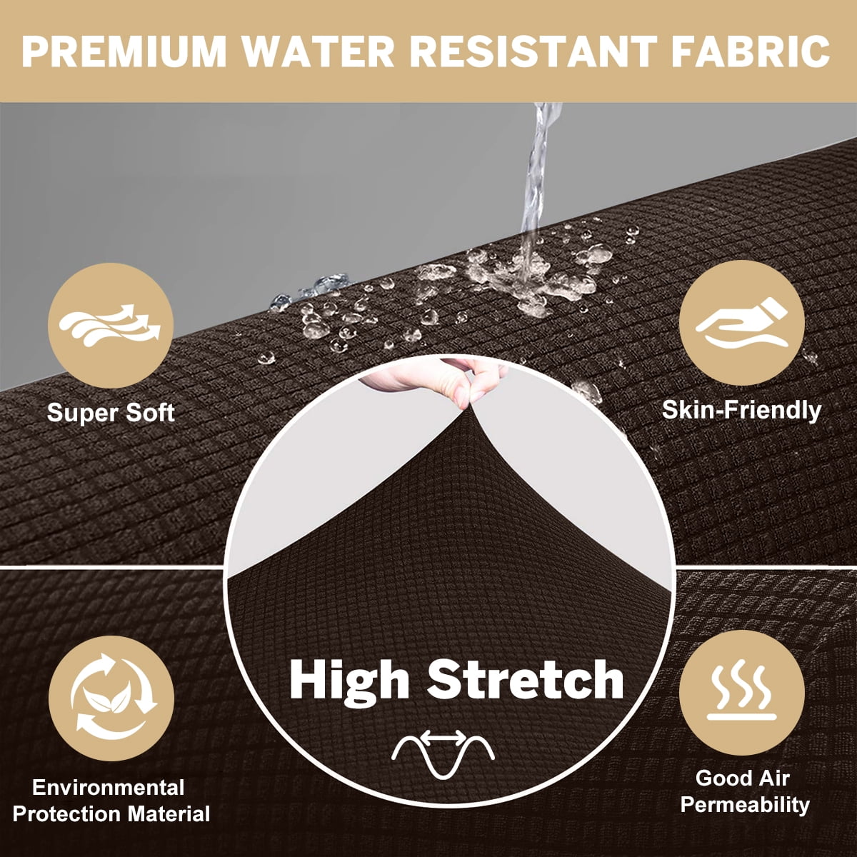 Sanmadrola 100% Waterproof Sofa Cover Non Slip Couch Cover Stretch Slipcover Leakproof Couch Protector for Kids Dogs Cats Pets, Chocolate, Sofa
