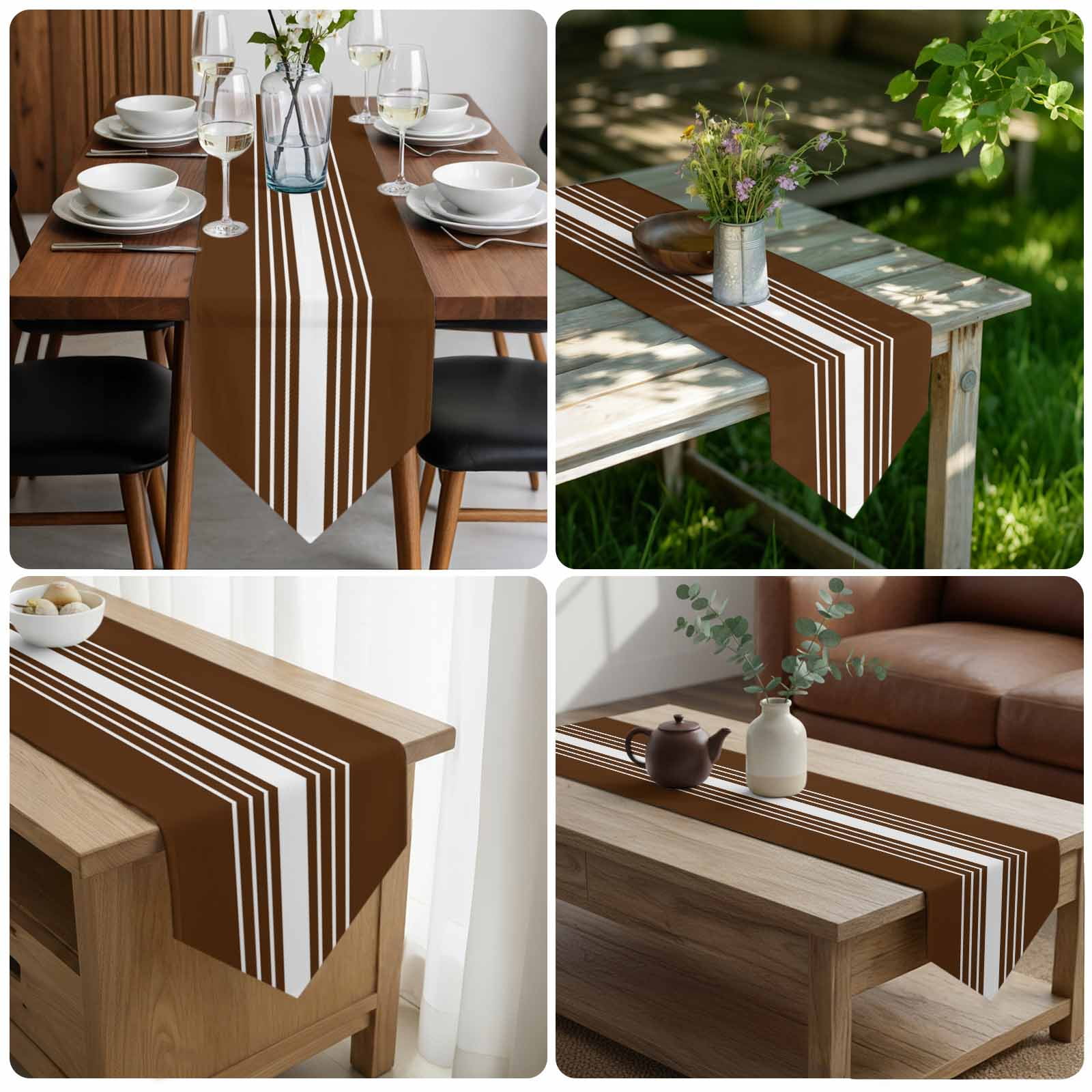 Brown White Stripe Table Runner Linen Burlap Table Runner 72 Inches Long Modern Rustic Vertical Striped Dresser Scarves for Kitchen Island Coffee Dining Room Party Holiday Decoration 14"x72"
