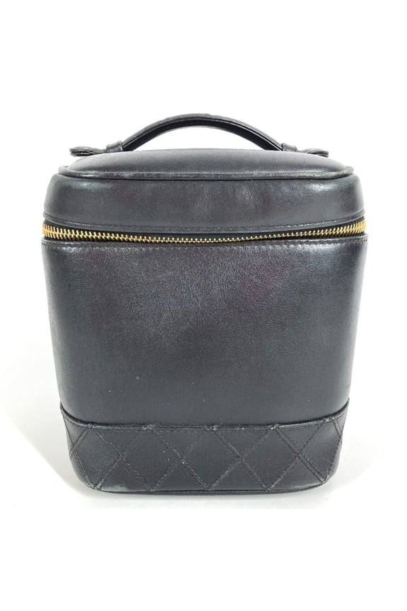 Pre-Owned CHANEL CC Coco Mark Logo Piccolore Bag Vanity Handbag Pouch Box Leather Women's Black