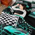 thumbnail image 5 of Manfei Cyan Racing Car 7 Pieces Bedding Comforter Set for Boys, Modern Checkered Flag Full Bedding Set, Fashion Honeycomb Reversible Fitted Sheet Flat Sheet, Microfiber Bedroom Decor, 5 of 8