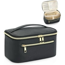 ABCISI Travel Makeup Bag Organizer, Large Capacity Cosmetic Pouch for Women, Waterproof Make Up with Divider, Clamshell Makeup Case with Handle and Metal Zipper, Travel Essentials (Black)