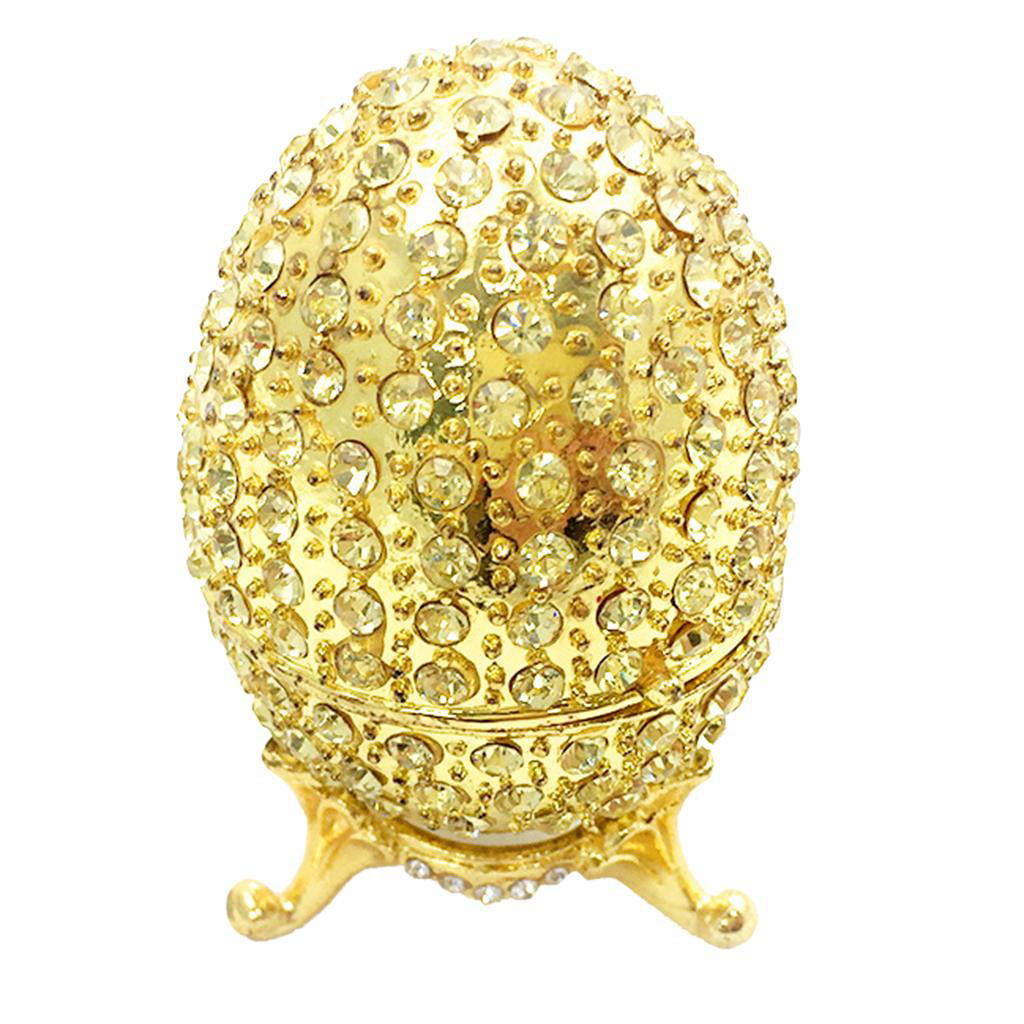 Rhinestone Enameled Egg Shape Jewelry Box Earrings Rings Organizer Red Tone 