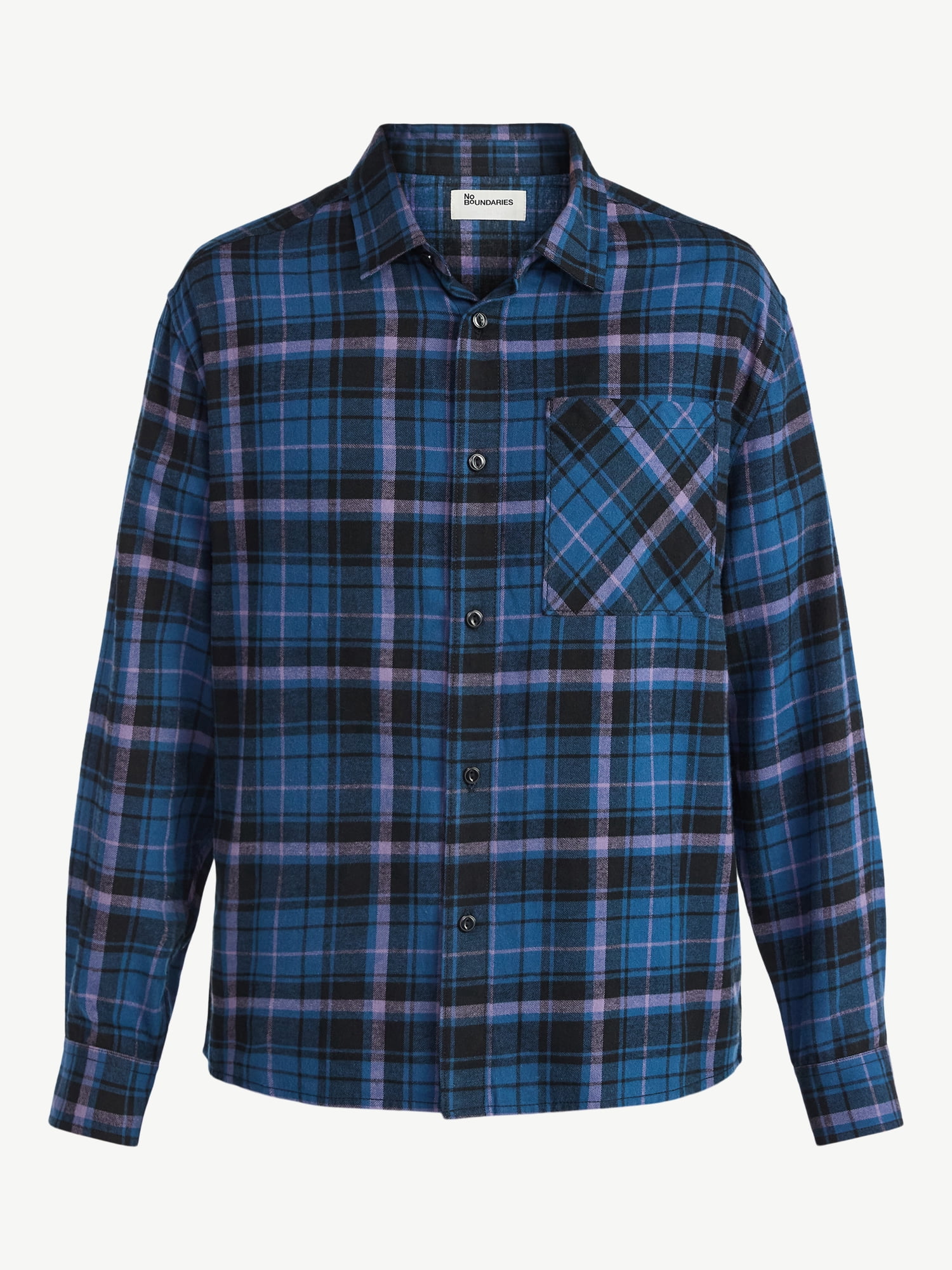 No Boundaries Cotton Long Sleeve Flannel Shirt, Men's & Big Men's XS-5XL