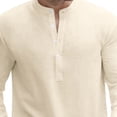thumbnail image 3 of Shirt for Men, Mens Shirts for Summer Cotton V Neck Button Down Solid Casual Long Sleeve Pullover Tops Yellow S, 3 of 4