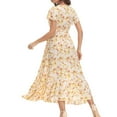 thumbnail image 6 of LOVZFMLL Summer Dresses for Women V Neck Short Ruffle Sleeve Bohemian Floral Maxi Long Dresses Beach Vacation Wedding Swing Wrap Sundresses Yellow S, 6 of 6