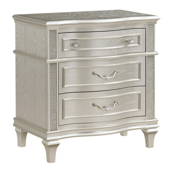 Glam 32 Inch Nightstand - 3 Drawer Silver Finish Modern Bedroom Furniture