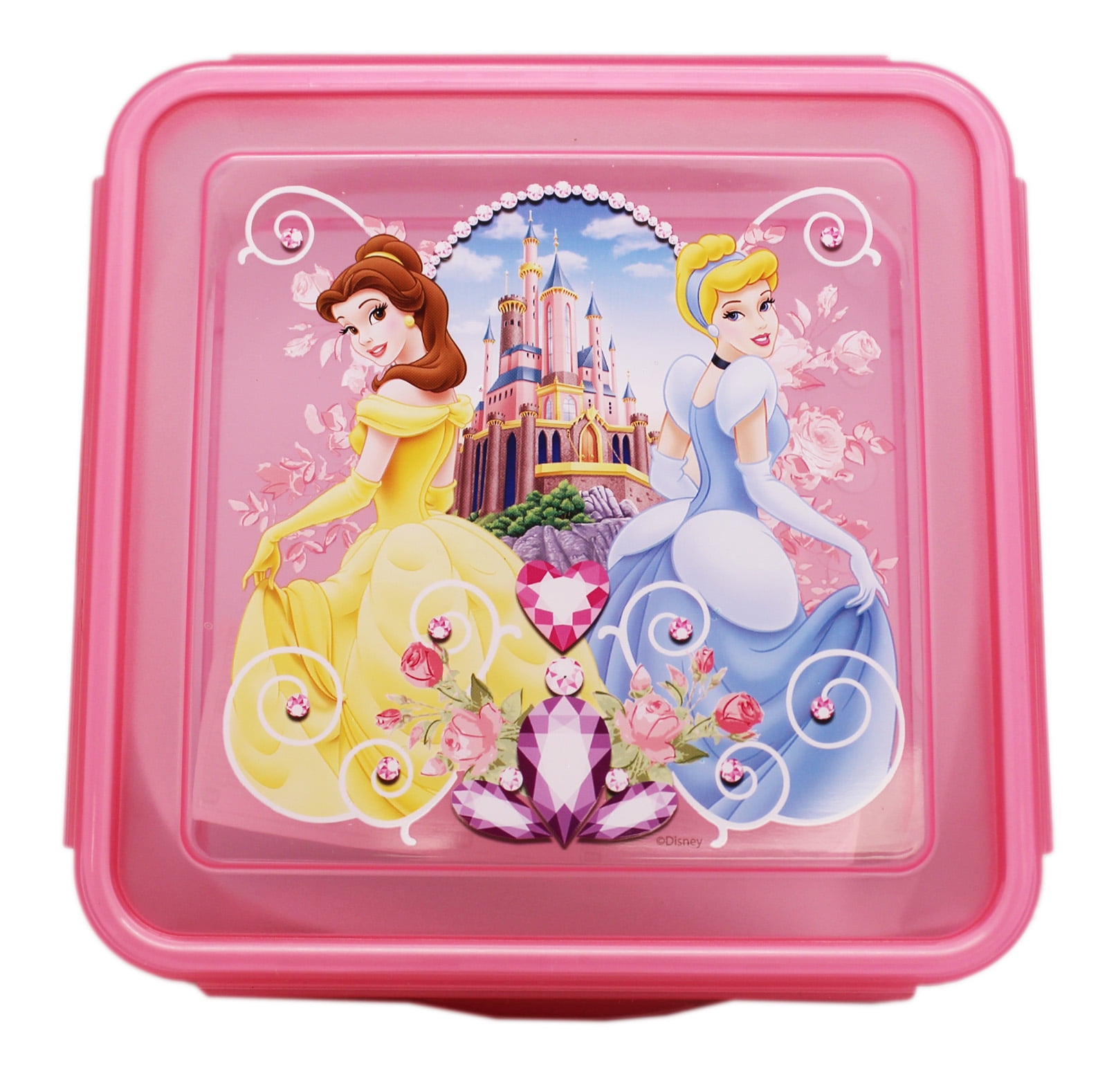 Disney Princess Belle and Cinderella Pink Plastic Food Container
