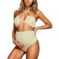 thumbnail image 2 of Maternity Women Bikini Set Bathing Suit Solid Color Sleeveless Swimsuit Adjustable Straps Print Two Piece With Briefs For Beach Pool, 2 of 8