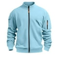 thumbnail image 4 of Sweatshirts for Men Casual Full Zip Up Hoodless Pullover Stylish Stand Collar Pocket Jacket Trend Comfortable Loose Mens Sweatshirt Light Blue L, 4 of 4