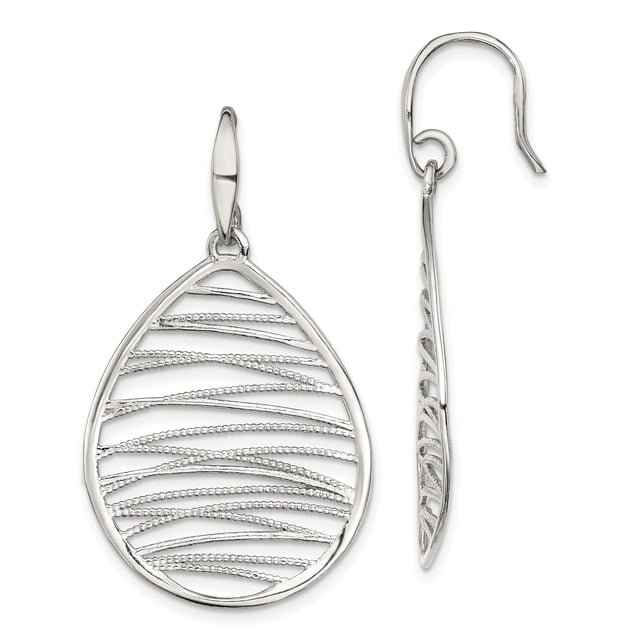 925 Sterling Silver Rhod Pltd Teardrop Drop Dangle Earrings