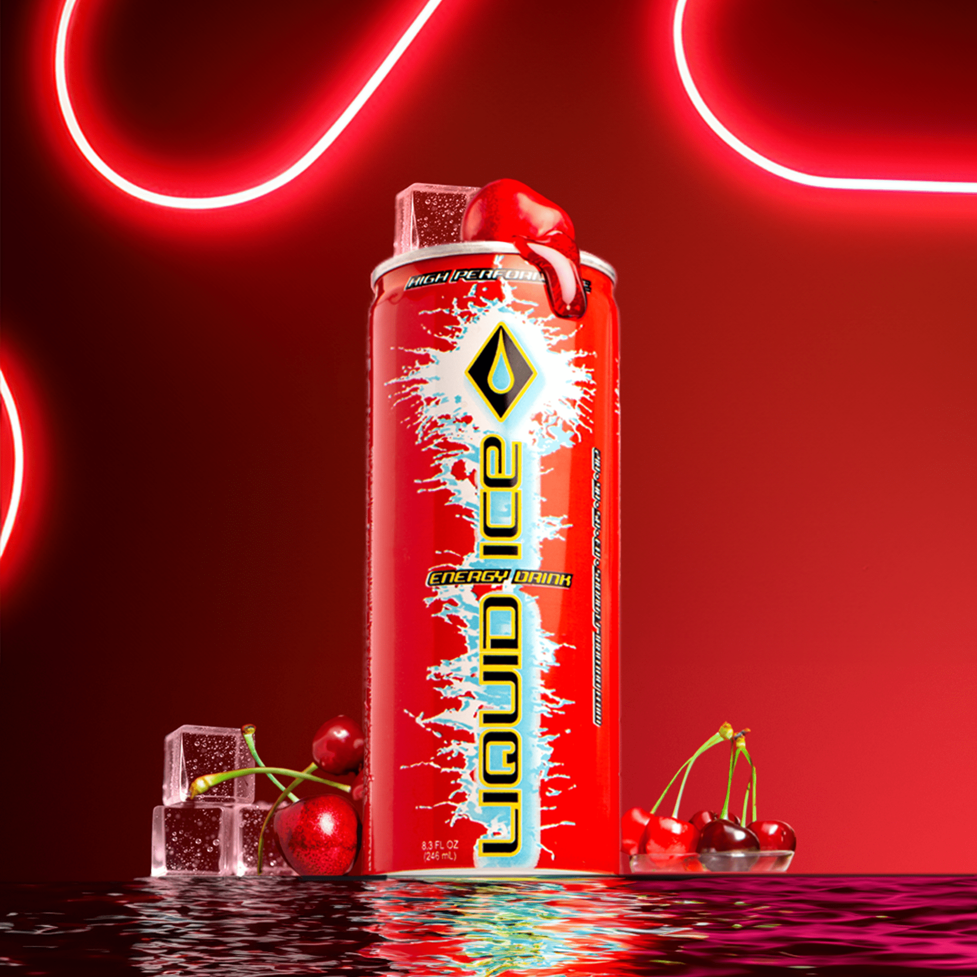 Liquid Ice Energy Drink, Cherry Licious, with 80mg Caffeine plus Taurine & B-Vitamins, Real Sugar, 8.4 Fl Oz, Pack of 24 Cans