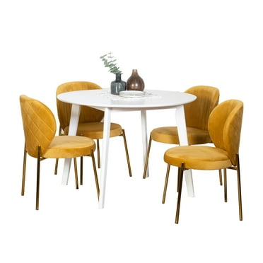 GeeHome Amoa Contemporary 5-Piece Dining Set, White Round Dining Table with 4 Chairs