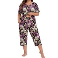 thumbnail image 2 of WellSize Plus Size Women Pajamas Set V Neck Short Sleeve Tops and Capris with Pockers Two Piece Lounge Sets Summer Oufits sleepwear, 2 of 7