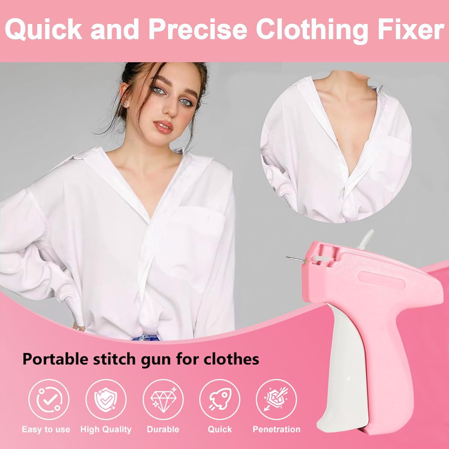 Fine Stitch Gun for Clothes, Stitchy Quick Clothing Fixer, Clothing Stitch Gun, Quilt Tacking Gun, Stitch Gun, Tagging Stitch Tool for Clothing with 6 Fine Needles & 1000 Pcs Fasteners