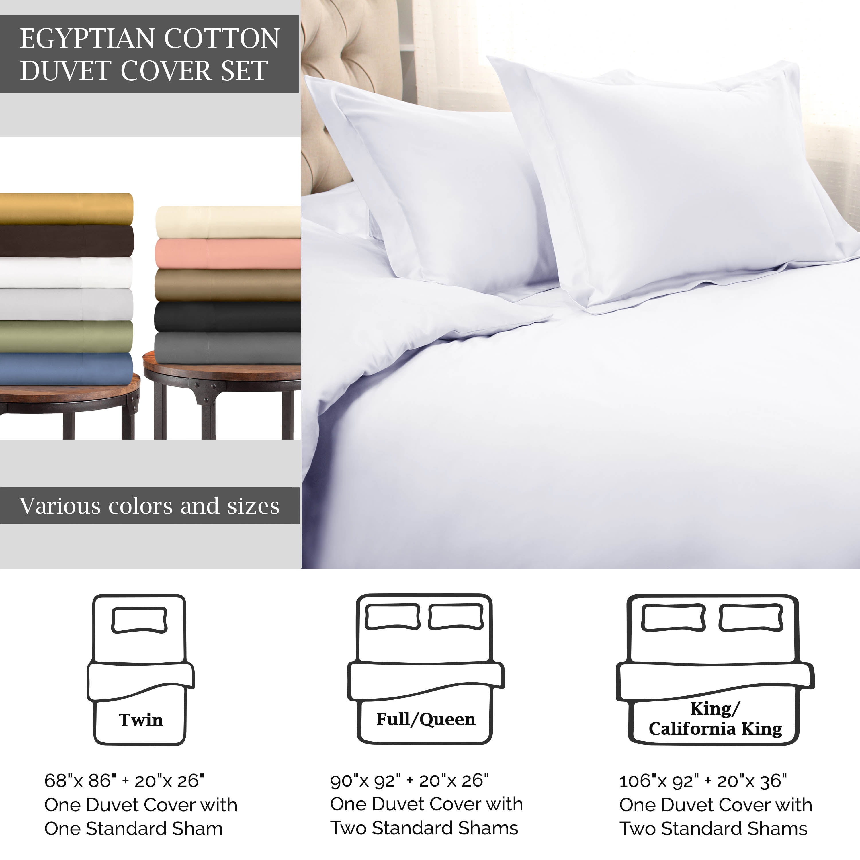 Superior Egyptian Cotton Duvet Cover Set, King/ Cal King, Grey