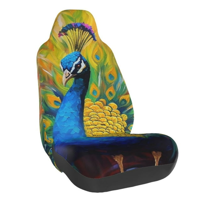 Wukai Peacocks Full Set Car Seat Covers with Soft Padding Universal Auto Front Seats Protector and Cushion Mat