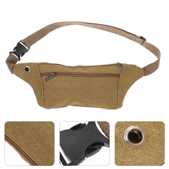 Raindrops Waterproof Canvas Waist Bag with Adjustable Belt for Sports Running Hiking and Traveling in Khaki