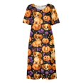 thumbnail image 4 of Domzest Halloween Dress for Women Crew Neck Pumpkin Ghost Cat Graphic Midi Dress Loose Fit Short Sleeve Dresses with Pockets Dark Purple 2XL, 4 of 6