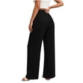 thumbnail image 6 of Women's Summer Casual Solid Color Denim Two Pocket Elastic Waist Straight Leg Pants, 6 of 7