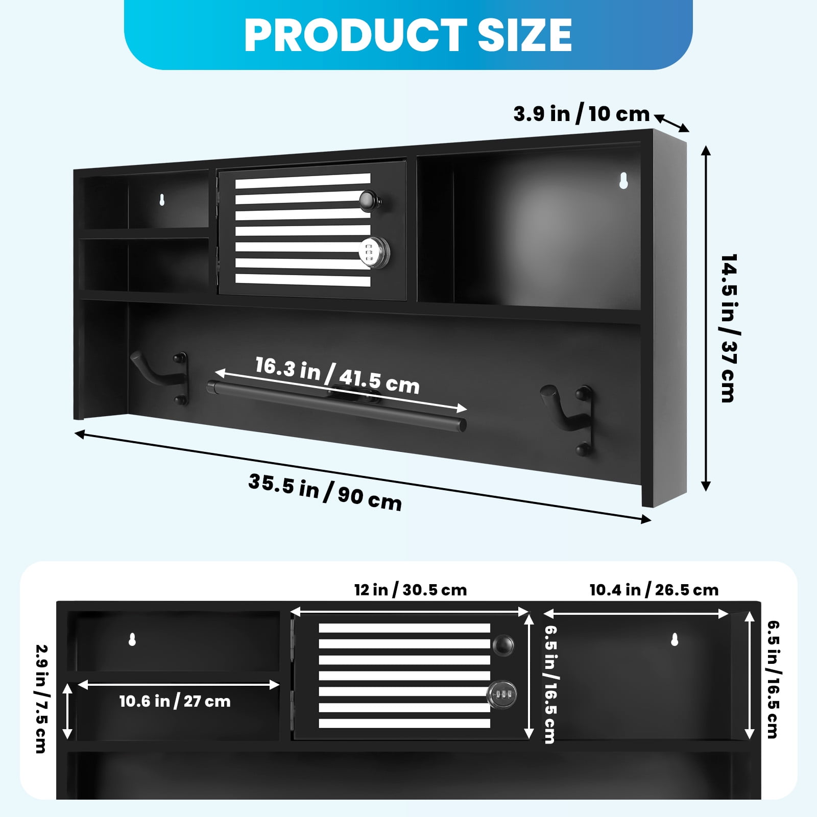 Tactical Duty Gear Rack Decor, Police Gear Rack, Body Armor Stand, Black, Powder Coated Wall Mounted with Hooks, 140 LBS Capacity for Police Academy Graduation Gift