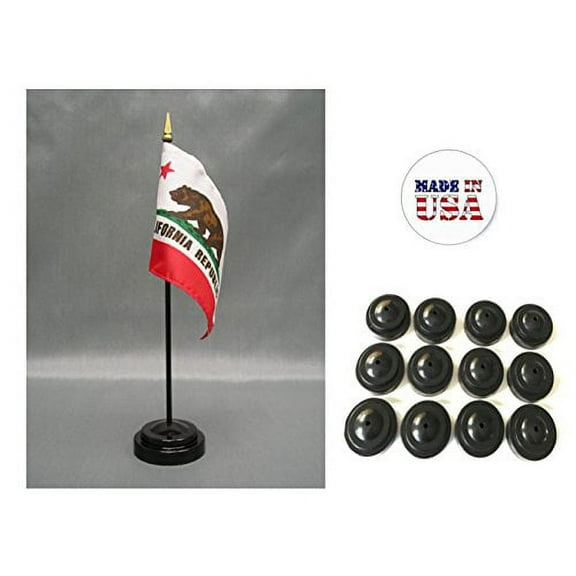 Box of 12 California 4"x6" Miniature Desk & Table Flags Includes 12 Flag Stands & 12 California State Small Mini Stick Flags
