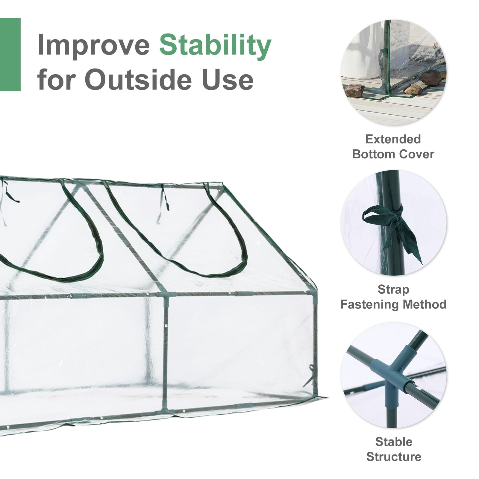 Aoodor 9 ft. x 3 ft. x 3 ft. Mini Greenhouse with 3 Zipper Doors, Water Resistant UV Protected for Flowers, vegetables and herbs - Transparent