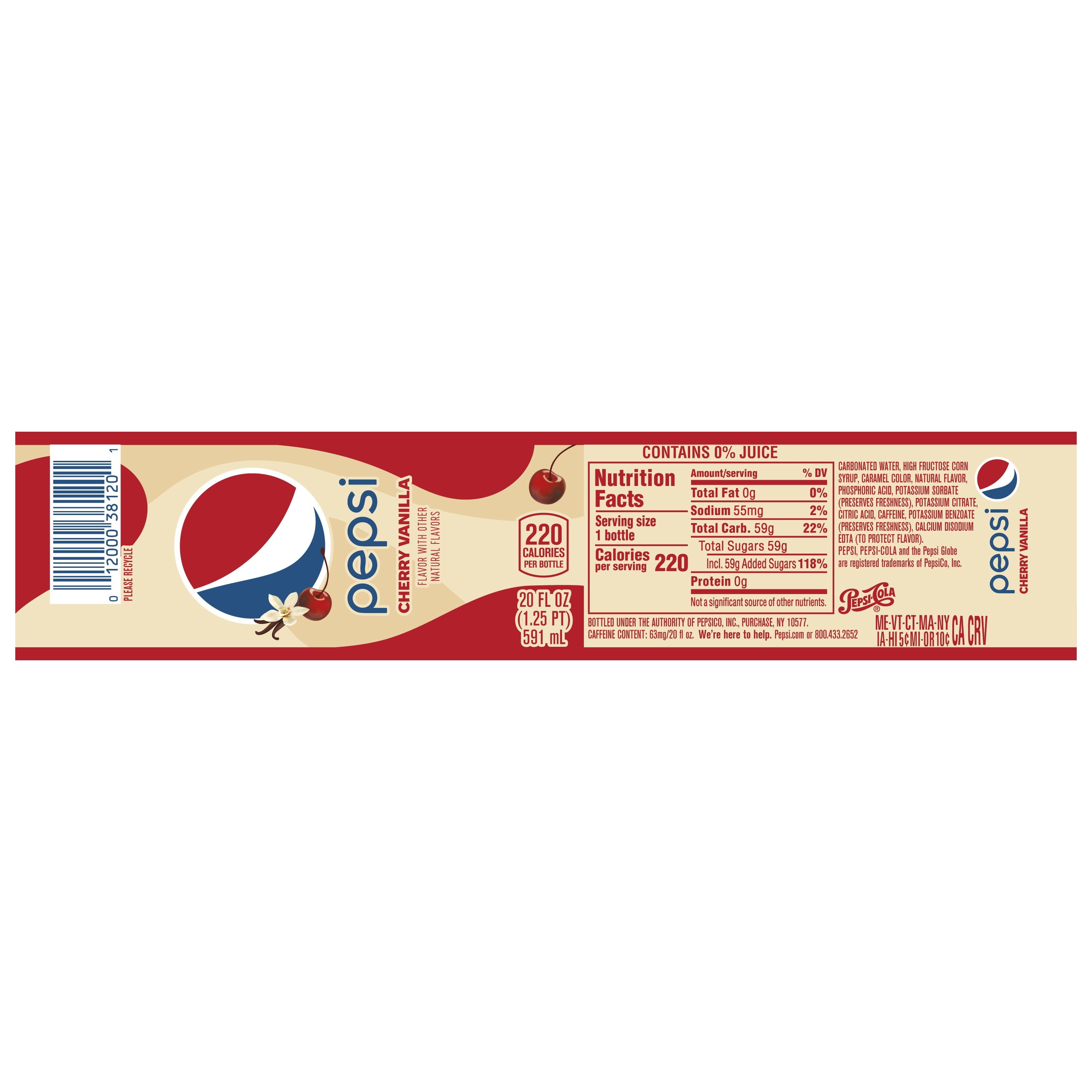 Pepsi Cola Real Sugar Cherry Vanilla Soda Pop, 12 fl oz, 12 Pack Cans