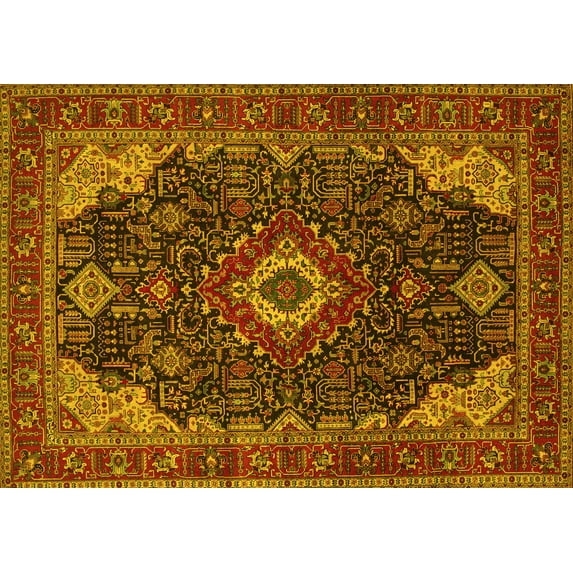Ahgly Company Machine Washable Indoor Rectangle Medallion Yellow Traditional Area Rugs, 4' x 6'