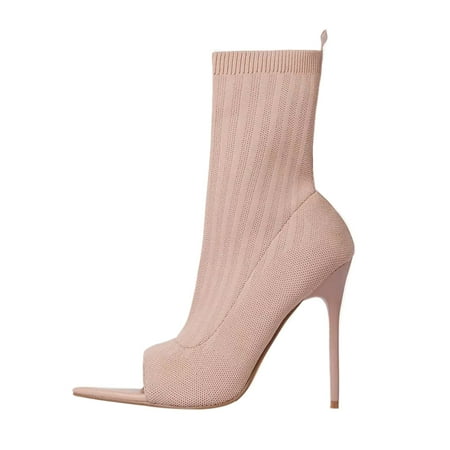 

HGWXX7 Women s Boots Autumn And Winter Mid-length Boots Open Toe Boots Women s Elastic High Heels Women s Suede Mid-length Boots Fall Shoes