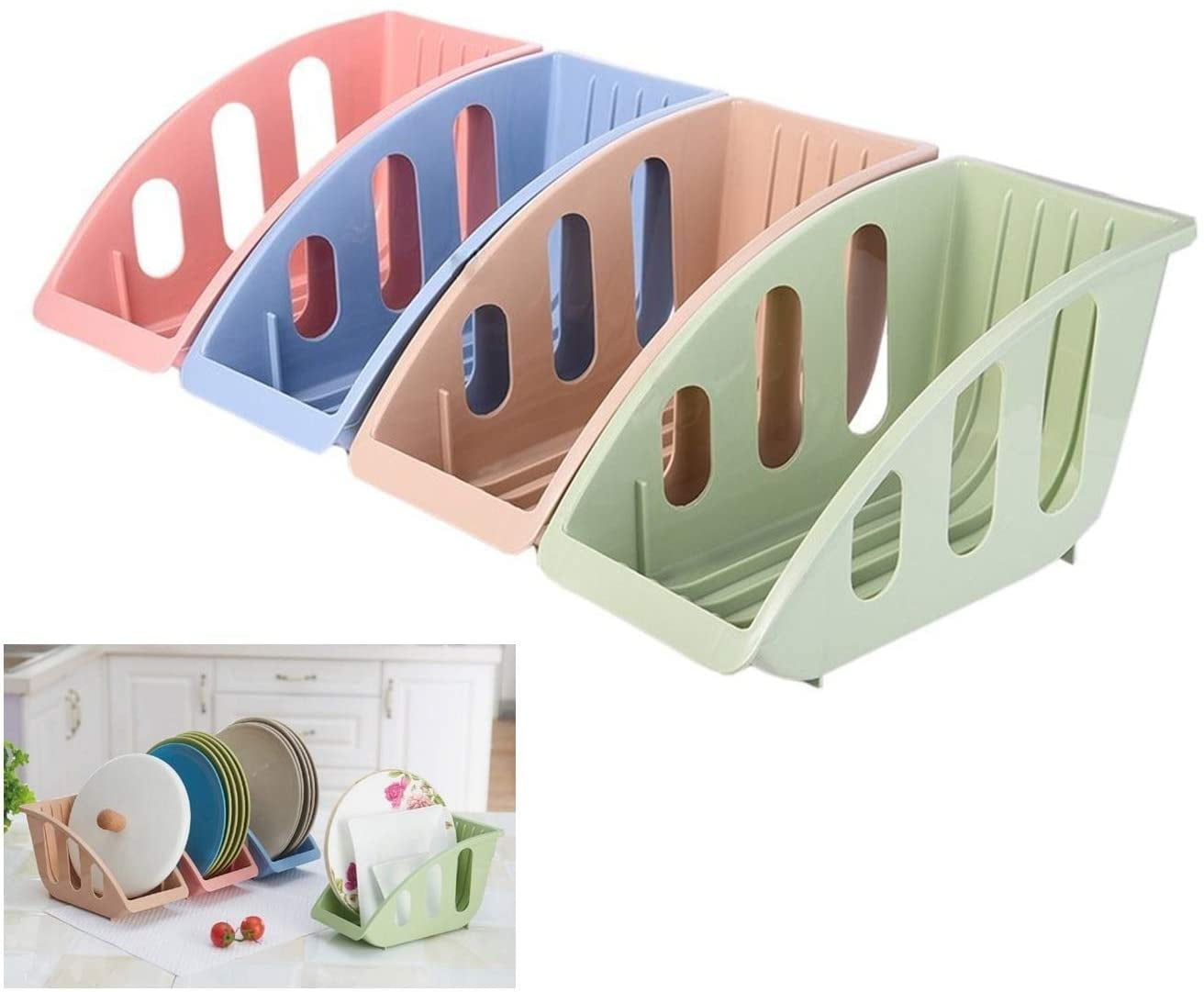 Set of 4 Plastic Dish Drainer for Kitchen, Plates, Pot Lids, Dish Rack