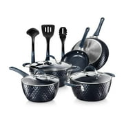 NutriChef 11 Piece Nonstick Diamond Pattern Kitchen Cookware Set, Dark Blue