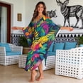 thumbnail image 2 of XYZCANDO Tropical Leaf Kaftan Dresses for Women V Neck Beach Cover Ups Caftan Beach Dresses for Swimwear Plus Size Lounge Maxi Dress Swimsuit Coverup Hawaiian Robe Summer Casual Dress, 2 of 7