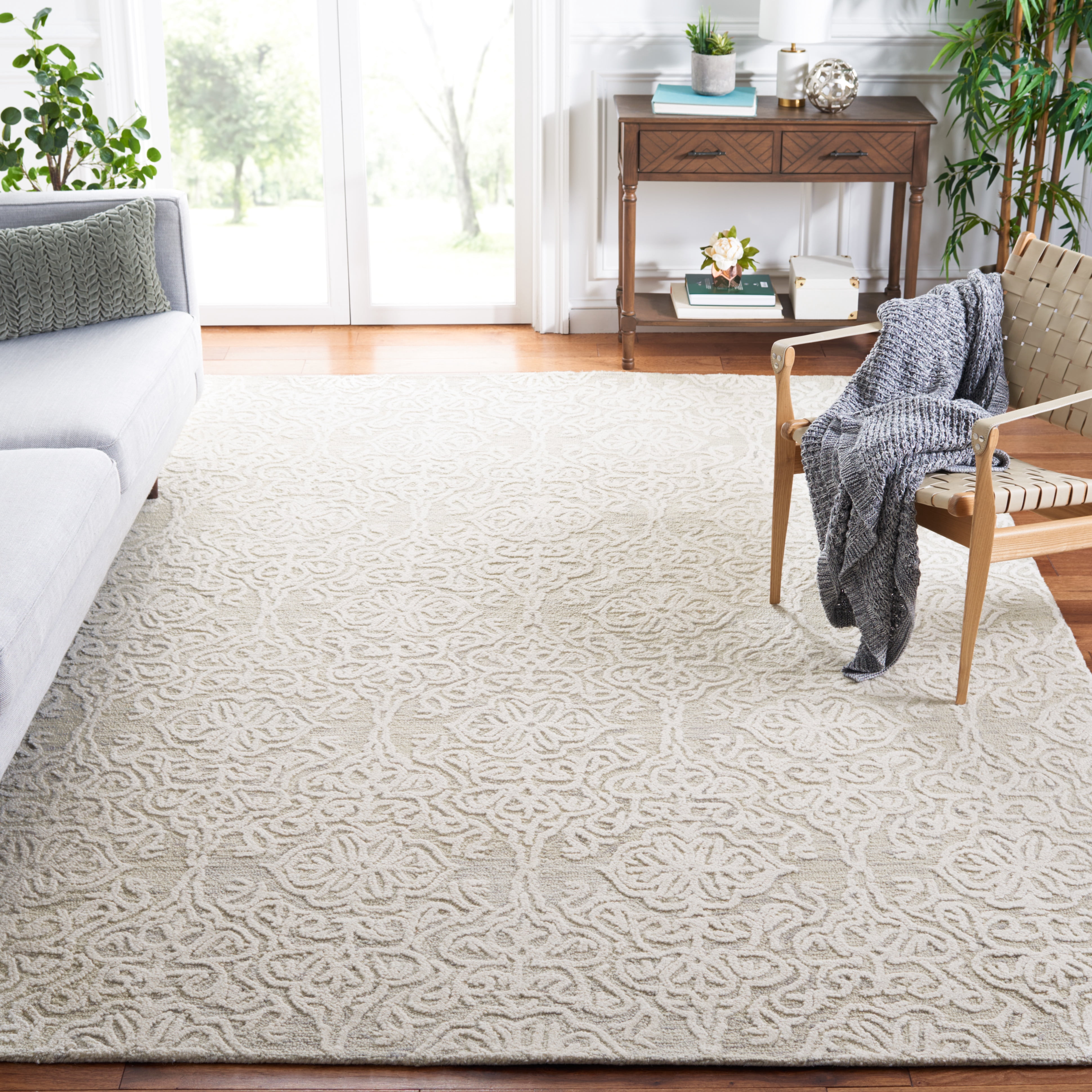 SAFAVIEH Blossom Asher Geometric Wool Area Rug, Silver/Ivory, 8' x 8' Square