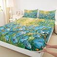 thumbnail image 3 of Manfei Blue Flowers Girl Twin Sheet Sets 3pcs,Spring Garden Twin Fitted Sheet Microfiber,Abstract Oil Painting Breathable Flat Sheet,Ultra Soft Home Decor, 3 of 7
