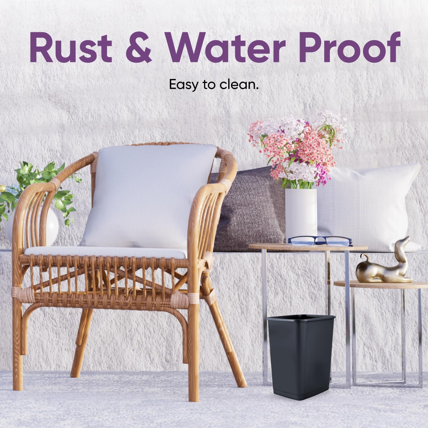 Superio Small 2.5 Gallon Plastic Trash Can, Waste Bin for Under Desk, Office, Bedroom, Bathroom- 10 Qt, (2, Dark Grey)