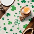 thumbnail image 3 of St. Patrick's Day Table Runner - 90 Inch Long Spring Green Shamrock Plant Beige Cotton and Linen Blended Dress Scarves Farmhouse Table Runner for Kitchen Dining, Coffee Table, 13" x 90", 3 of 8