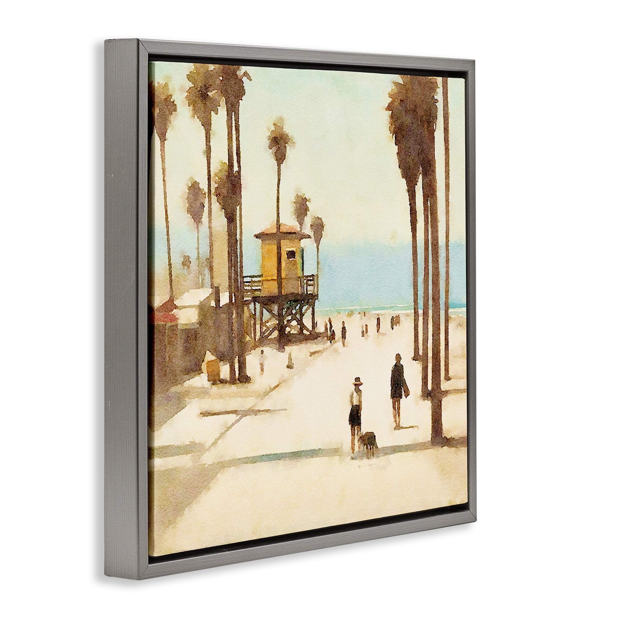 Stupell Industries End Of Road Beach People Painting Gray Floater Framed Canvas Art Print Wall Art, 25 x 25