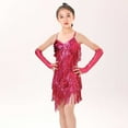 thumbnail image 5 of XXWXYD Girls Fringe Sequin Dance Dress Latin Dress with Choker Gloves Spaghetti Strap Tassel Performance Outfit Stretchy Stagewear, 5 of 9