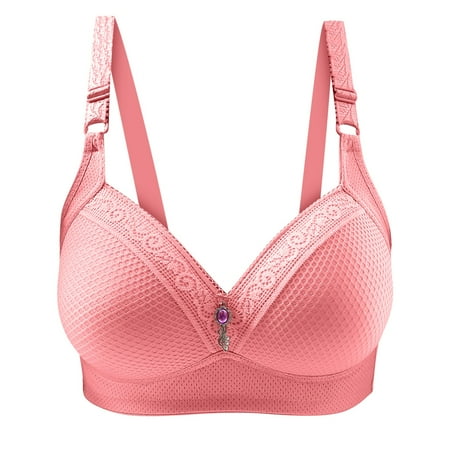 

HTNBO Wireless Bra for Women Wirefree Print Underwear Pink L