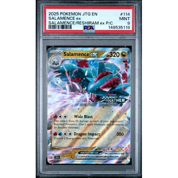 Pokemon TCG, PSA Graded 9 MINT, Salamence Ex Salamence/Reshiram Ex P/C #114, Jtg En Journey Together, Fully Encapsulated Bundle with Compatible Pokemon Hard Sealed Case
