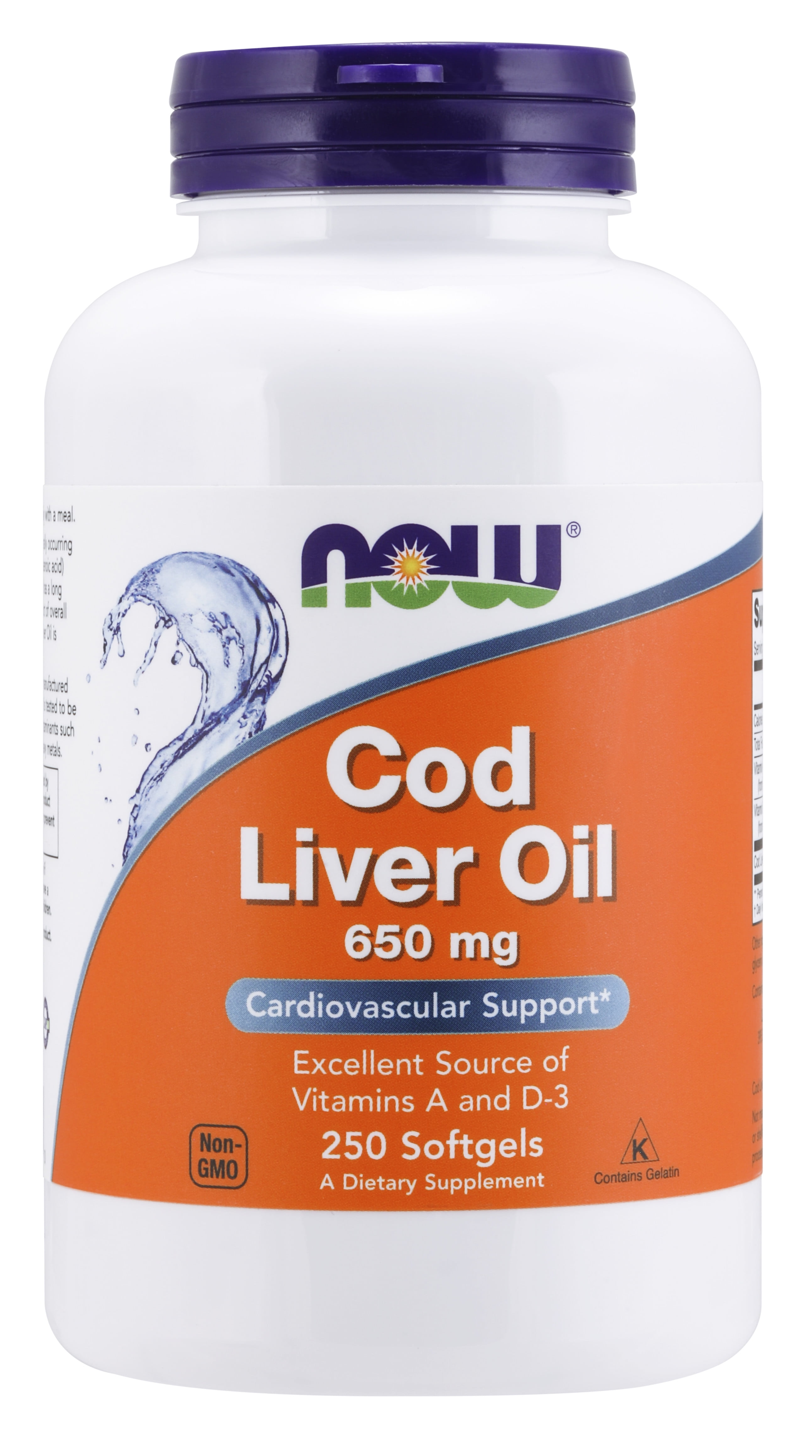 NOW Supplements, Cod Liver Oil 650 mg, Excellent Source of Vitamins A and D3, 250 Softgels NOW Supplements, Cod Liver Oil 650 mg, Excellent Source of Vitamins A and D3, 250 Softgels