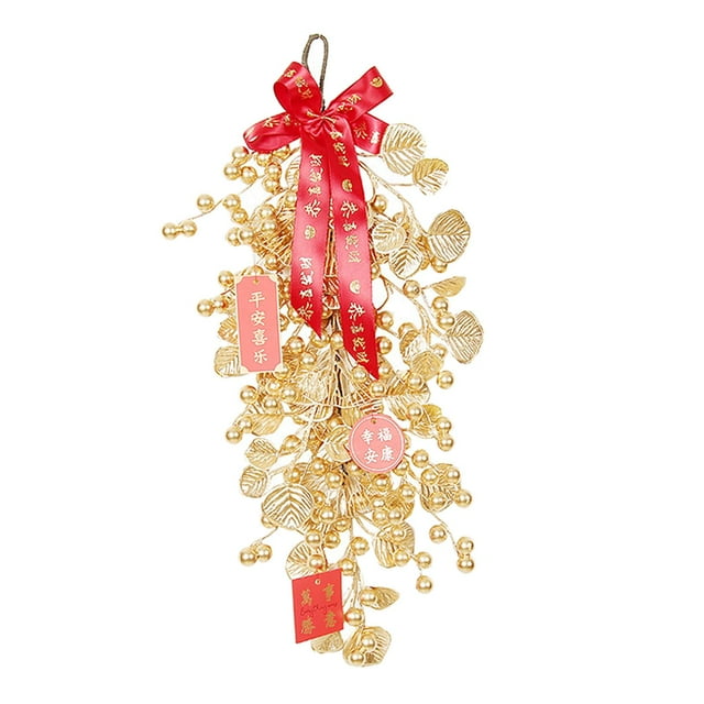 GUOOL Chinese New Year Decoration Teardrop Swag, 22In Mixed Berries, Leaves and Ribbon A with Light