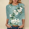 thumbnail image 4 of Towmus T Shirts for Women Graphic 3/4 Length Sleeve Ladies Tops Floral Print Dressy Blouses Crew Neck Casual Tunic Tops Summer Shirts, 4 of 5